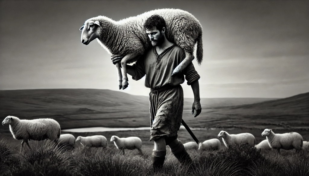 The Shepherd carrying the wayward lamb. 